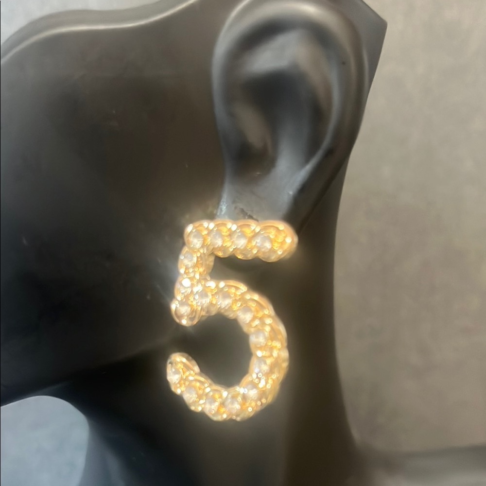 NEW Gold Number 5 Earrings - Picture 1 of 6